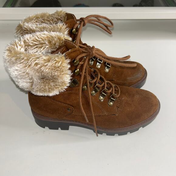 Cliffs Faux Fur Hiking Boots Brown Suede Lace Up – Women’s 6.5M Winter - Picture 2 of 7